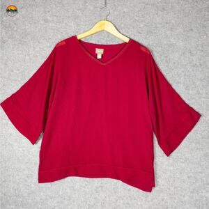 NWT Chico's Overlay Blouse Top Red 3/4 Sleeve Academia Prep Plus Women's Size 1